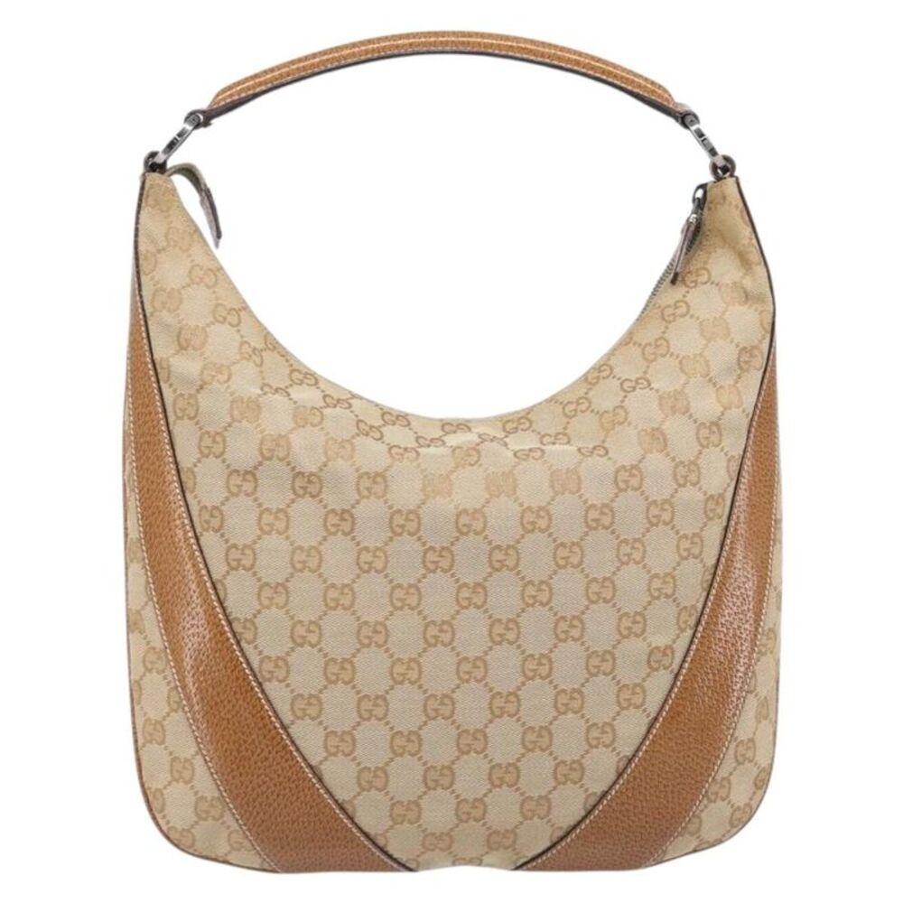 Gucci Vintage Zip Hobo Gg Canvas With Leather Beige Canvas Shoulder Bag Bag